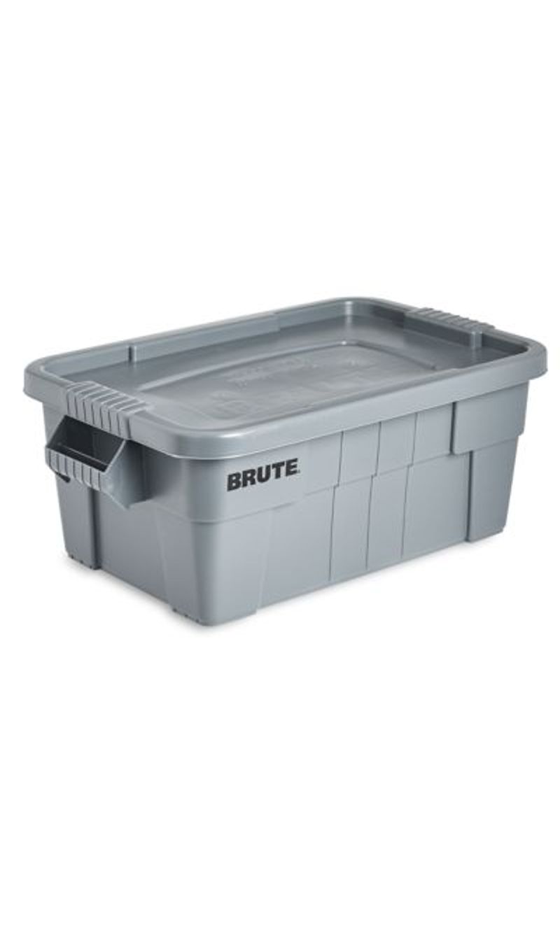 Caja BRUTE  Tote  Gris 75 Litros lateral derecha