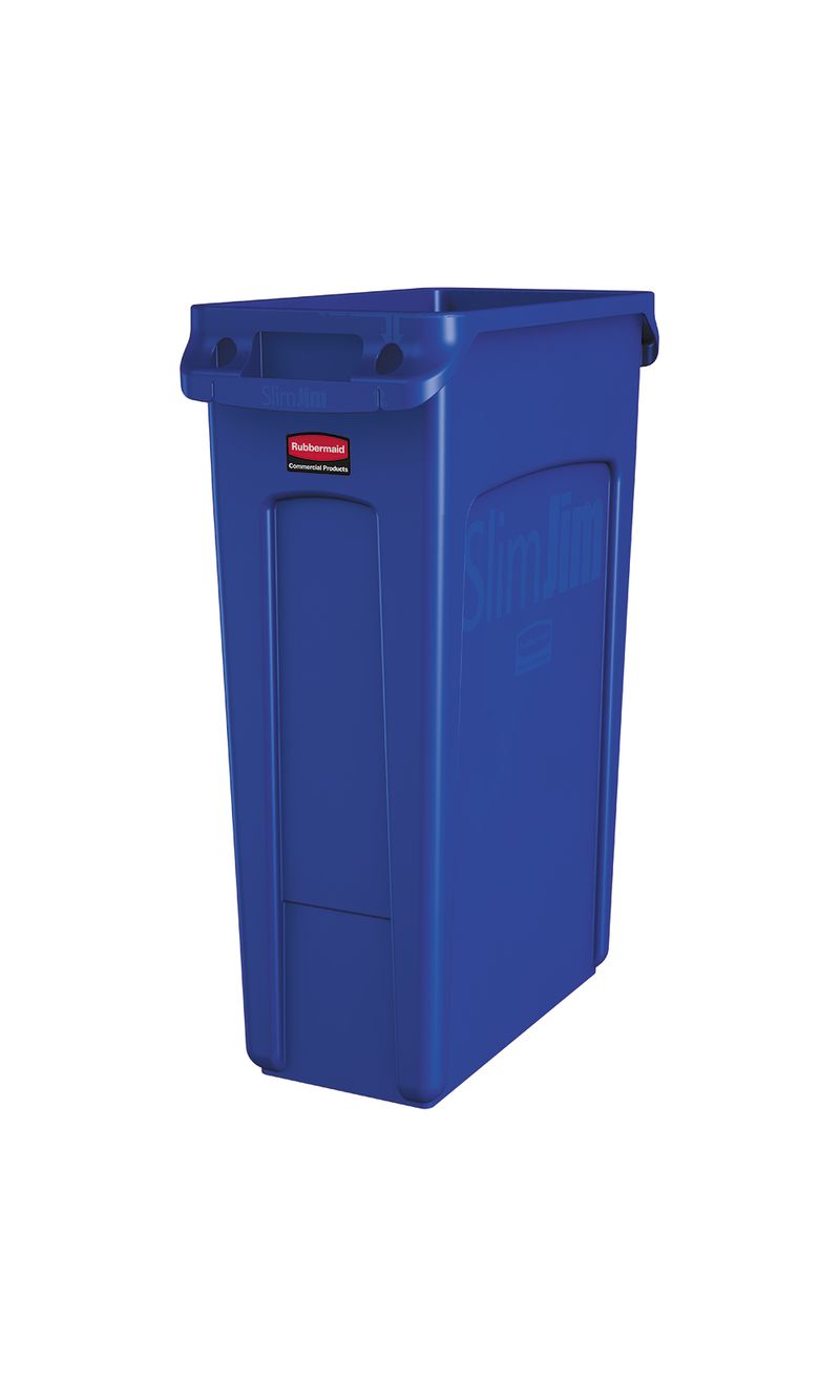 Contenedor de basura SLIM JIM  con Canales de Ventilación Azul 87 Litros en diagonal