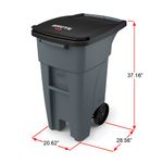 Contenedor de basura BRUTE RollOut Gris 121 Lts diagonal con medidas