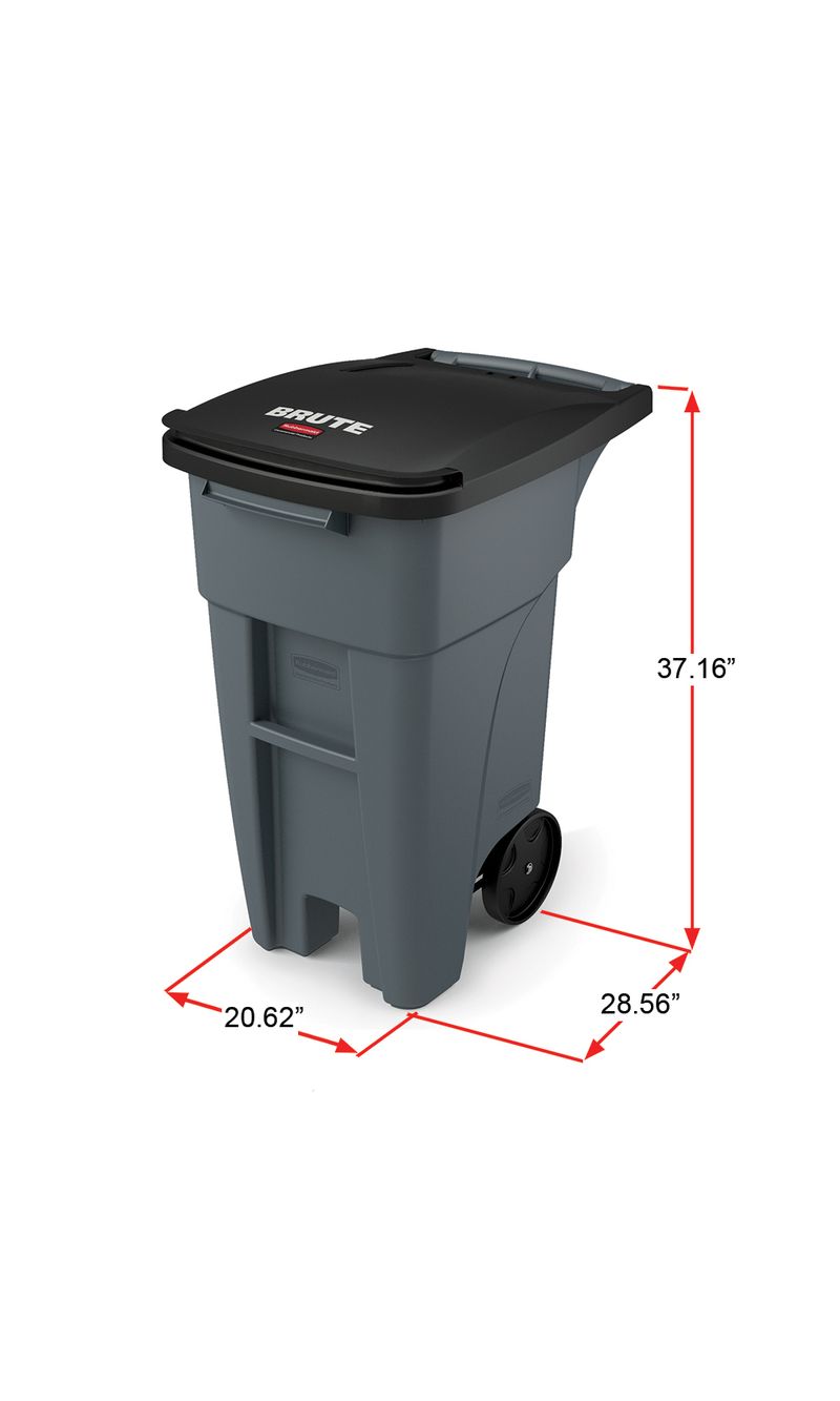 Contenedor de basura BRUTE RollOut Gris 121 Lts diagonal con medidas
