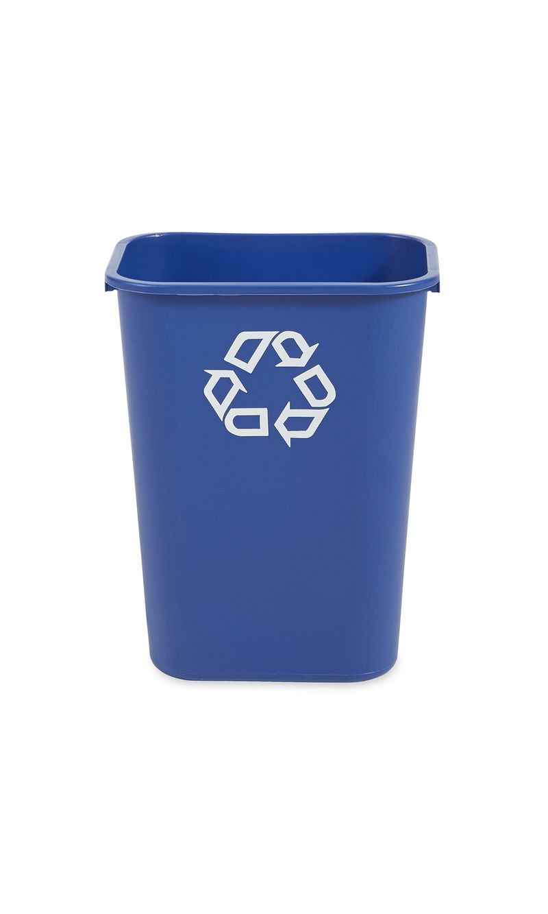 Papelera de Reciclaje Azul 39 Litros Rubbermaid Commercial de frente