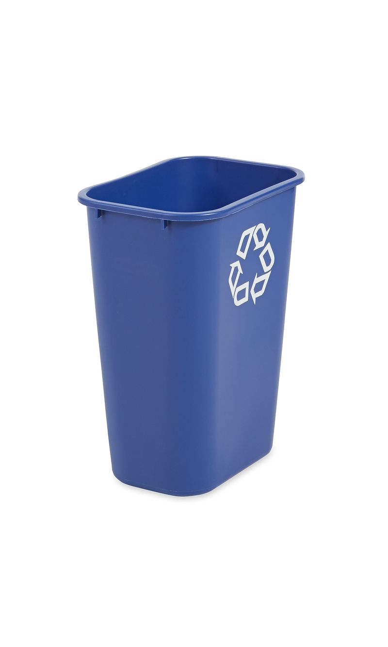 Papelera de Reciclaje Azul 39 Litros Rubbermaid Commercial diagonal derecha