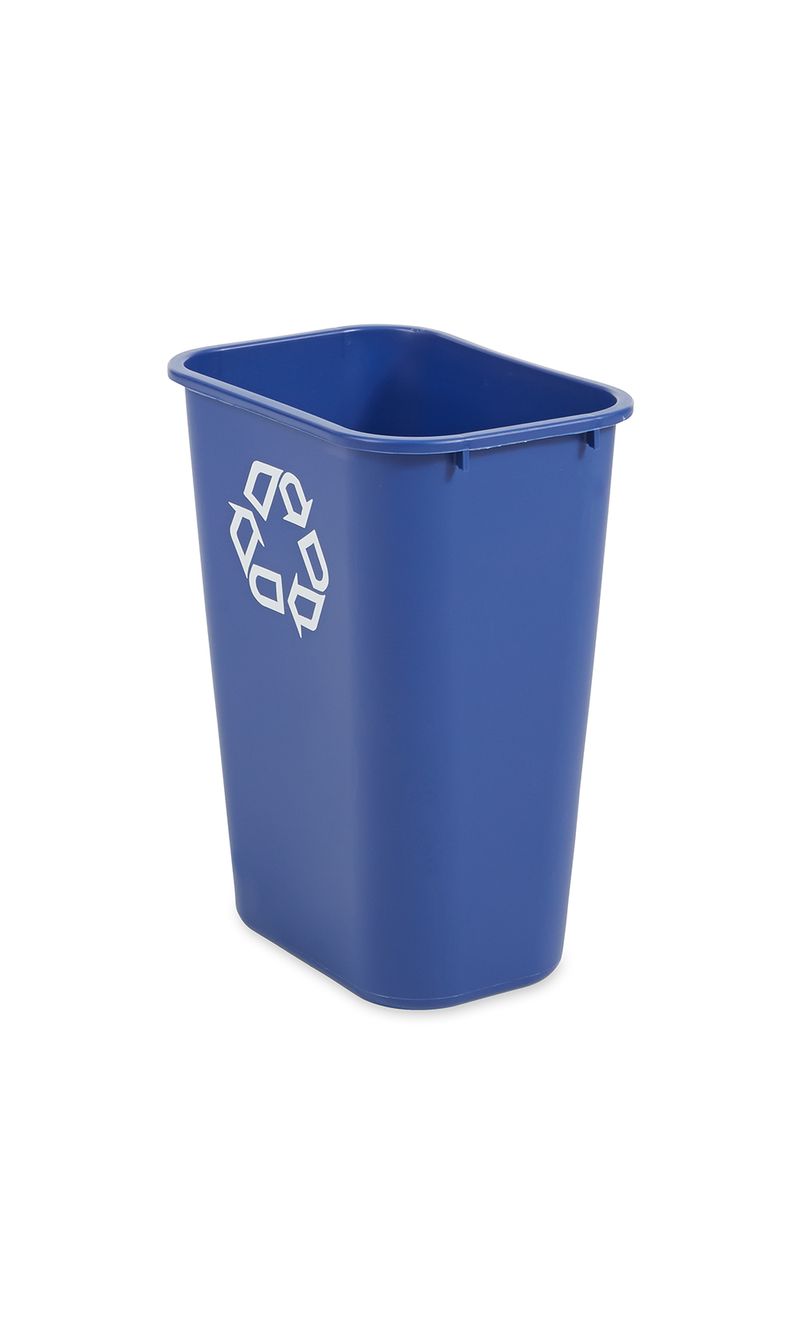 Papelera de Reciclaje Azul 39 Litros Rubbermaid Commercial diagonal izquierda