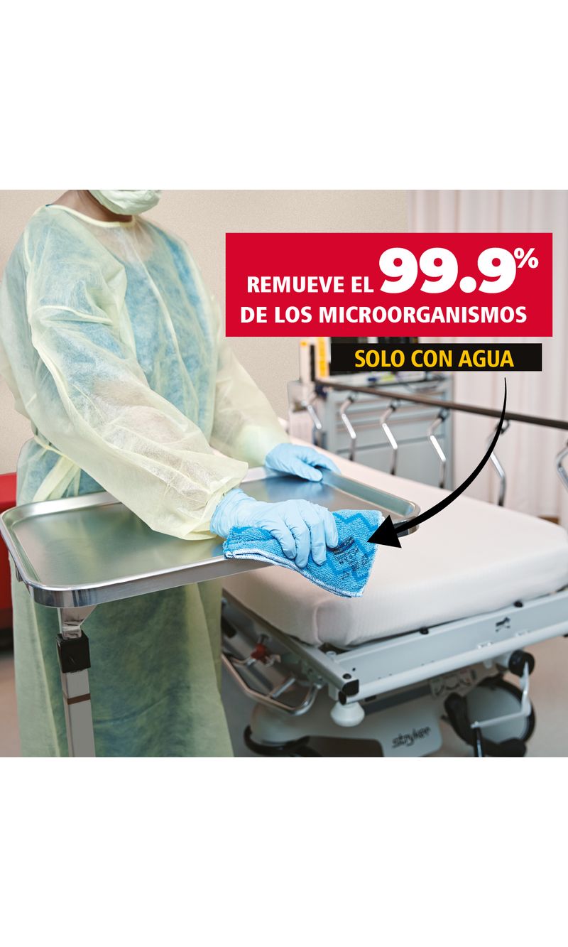 Paño de Microfibra HYGEN  Azul 40 x 40 cm en uso limpia el 99.9% de las bacterias