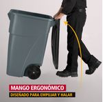 Contenedor de basura BRUTE RollOut Gris 360 Lts mango ergonómico