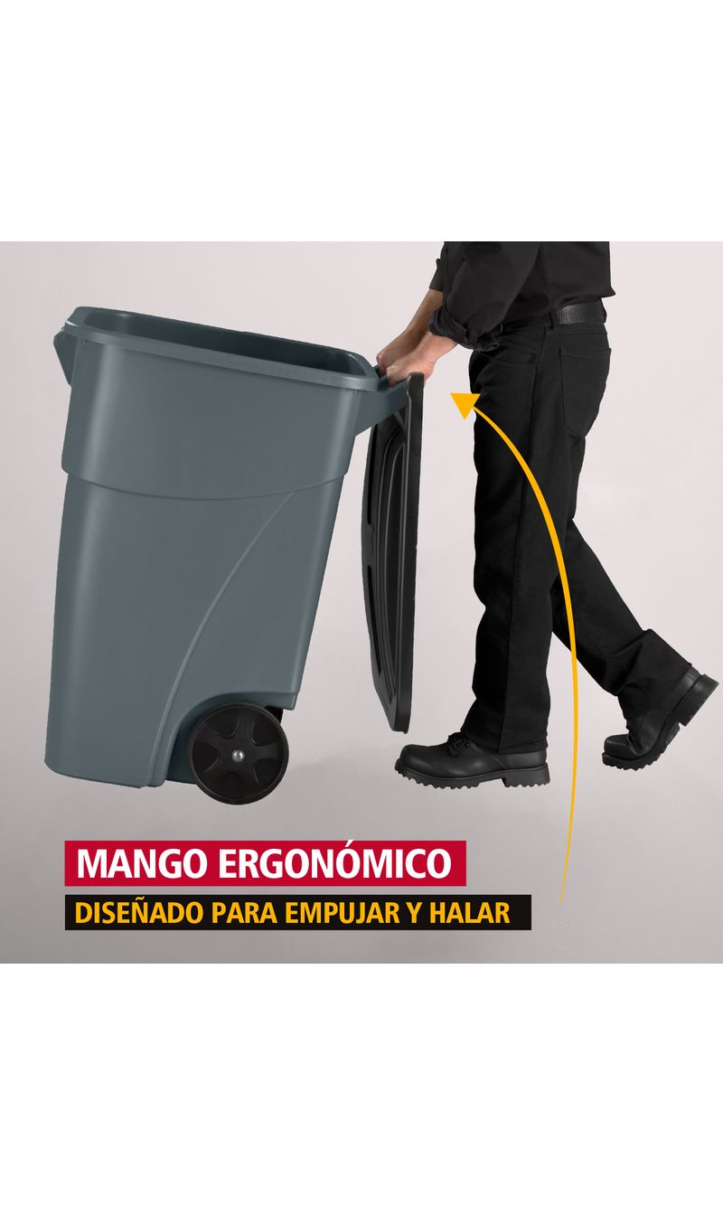 Contenedor de basura BRUTE RollOut Gris 360 Lts mango ergonómico