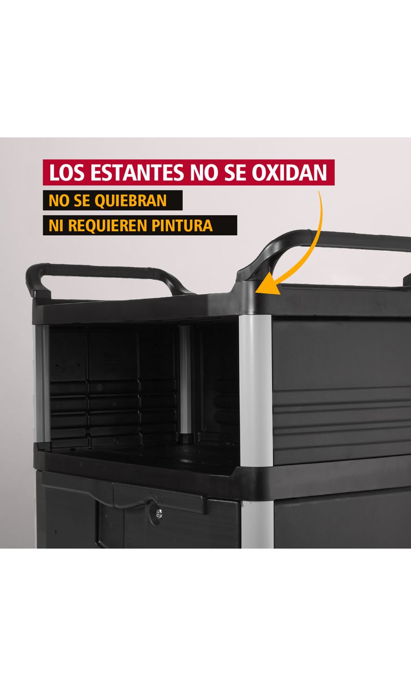 Carro de instrumentos Xtra Negro 136 Kg con estantes antioxidantes